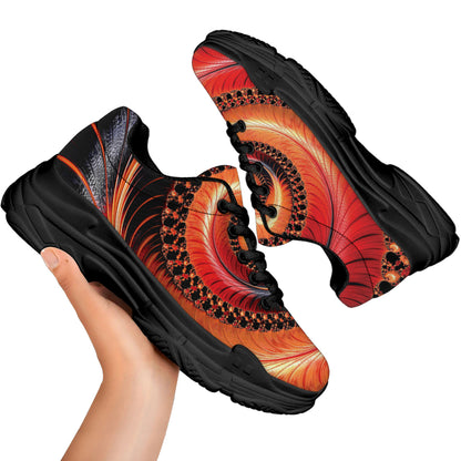 Orange Fractal Print Black Chunky Shoes