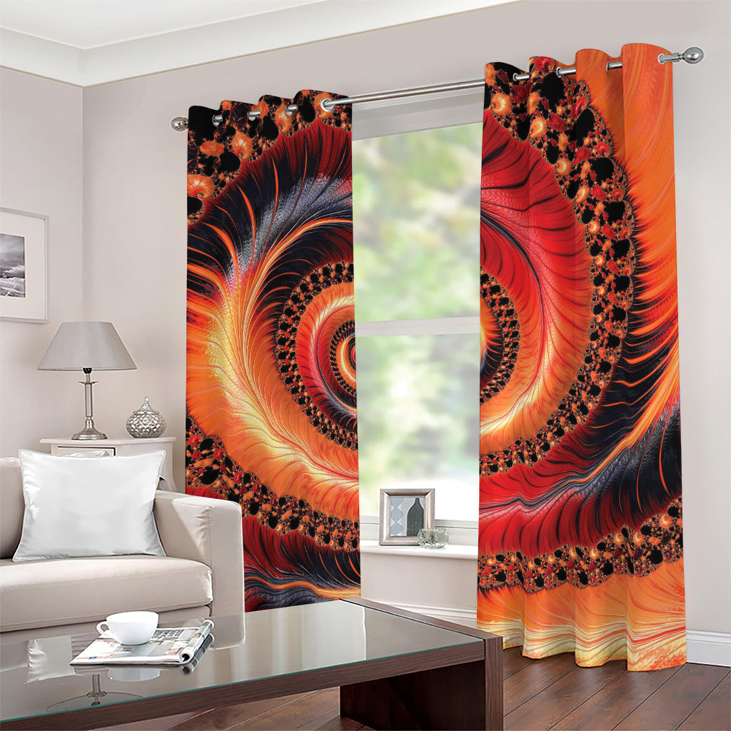 Orange Fractal Print Blackout Grommet Curtains