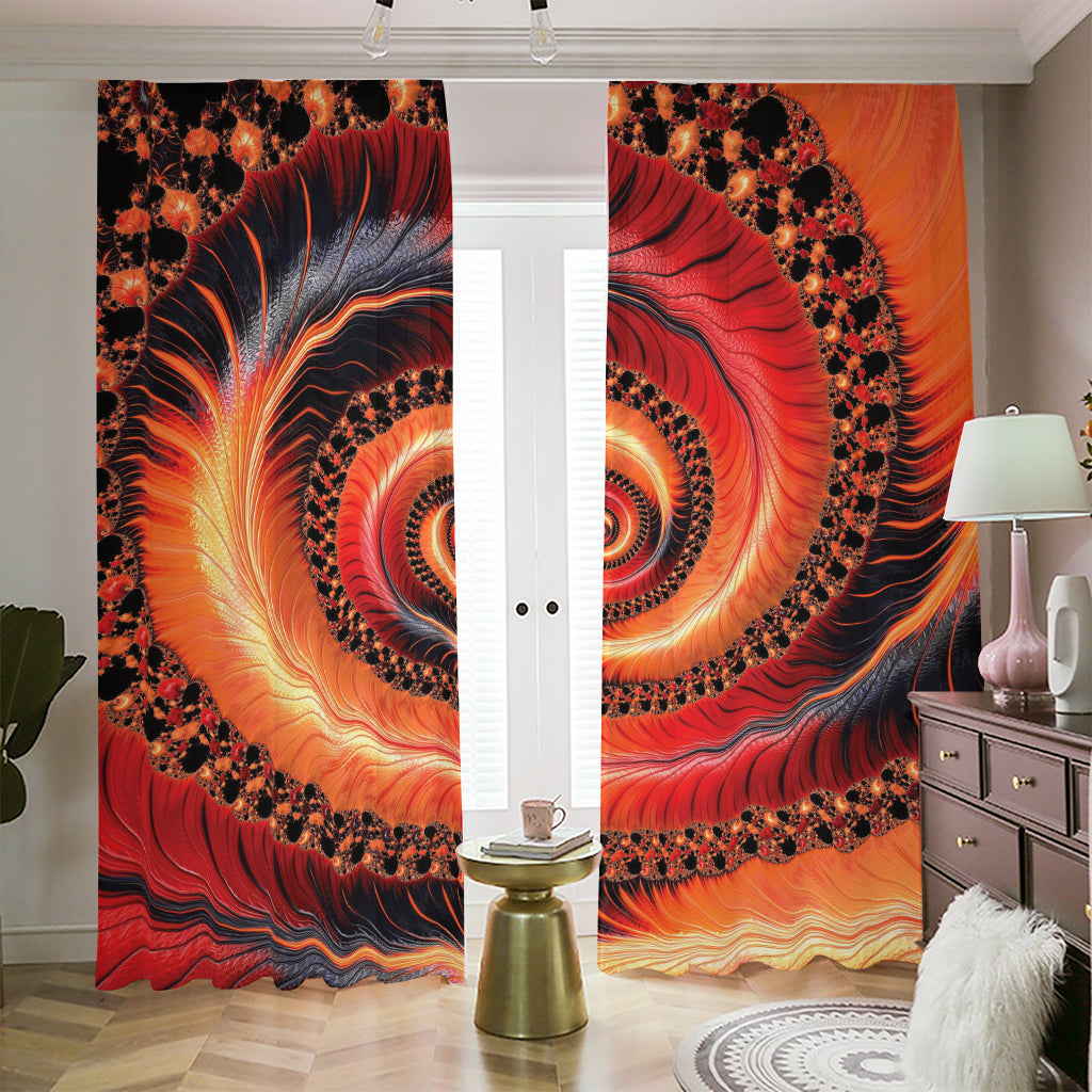 Orange Fractal Print Blackout Pencil Pleat Curtains