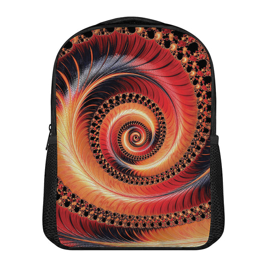 Orange Fractal Print Casual Backpack