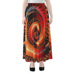 Orange Fractal Print Chiffon Maxi Skirt