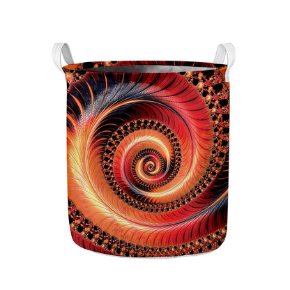 Orange Fractal Print Collapsible Laundry Basket