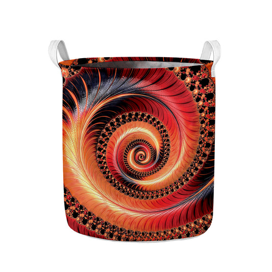 Orange Fractal Print Collapsible Laundry Basket