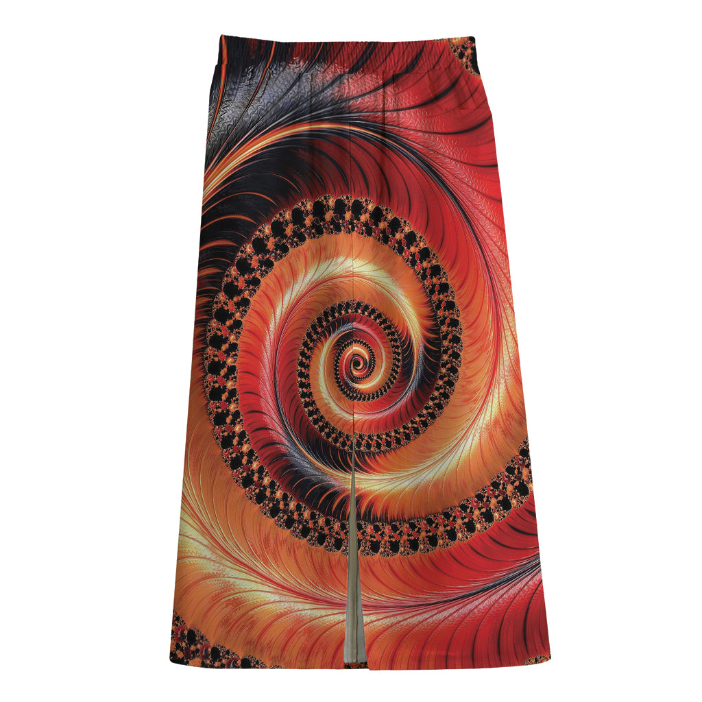 Orange Fractal Print Cotton Front Slit Maxi Skirt