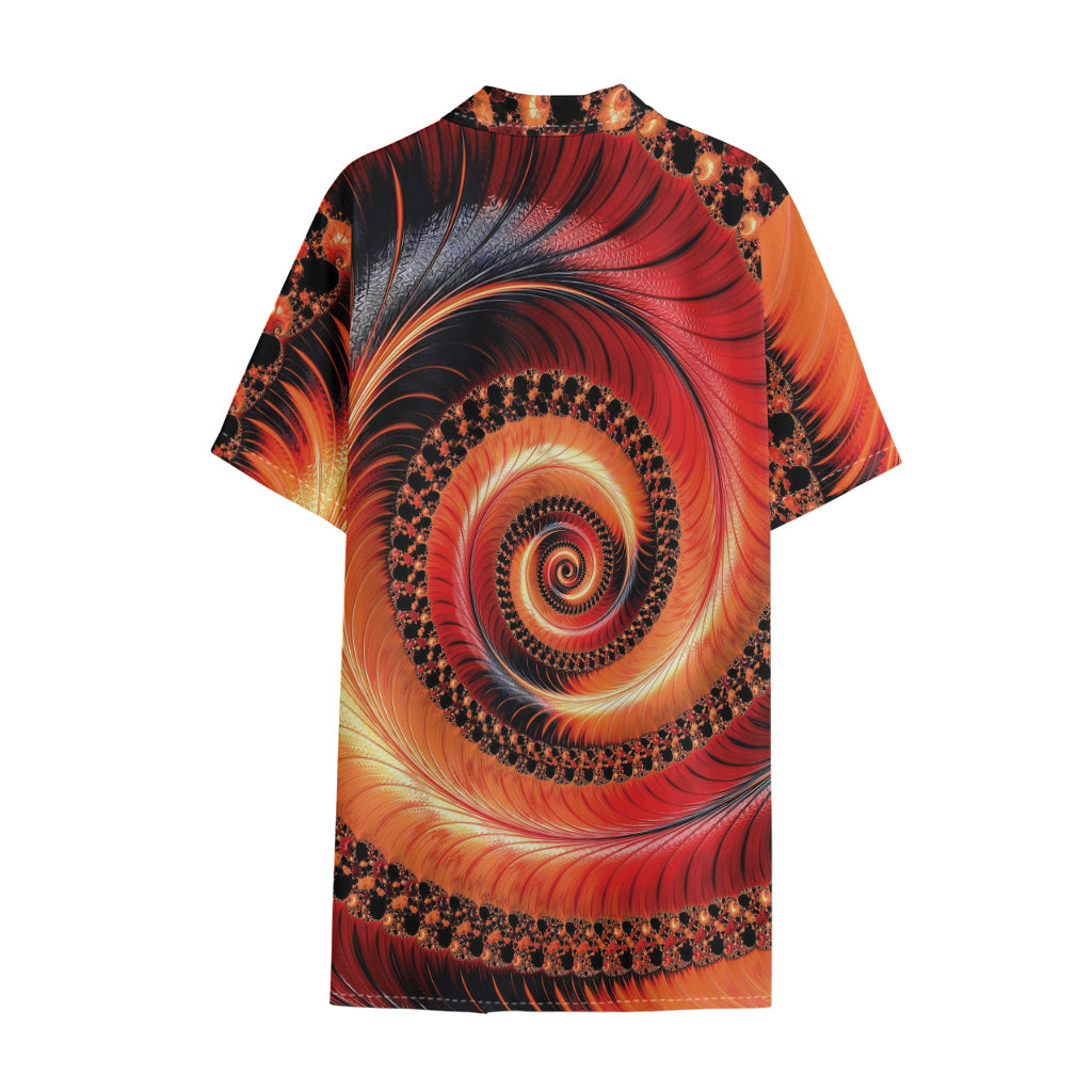 Orange Fractal Print Cotton Hawaiian Shirt