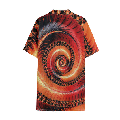 Orange Fractal Print Cotton Hawaiian Shirt