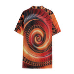 Orange Fractal Print Cotton Hawaiian Shirt
