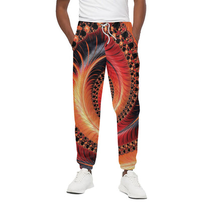 Orange Fractal Print Cotton Pants