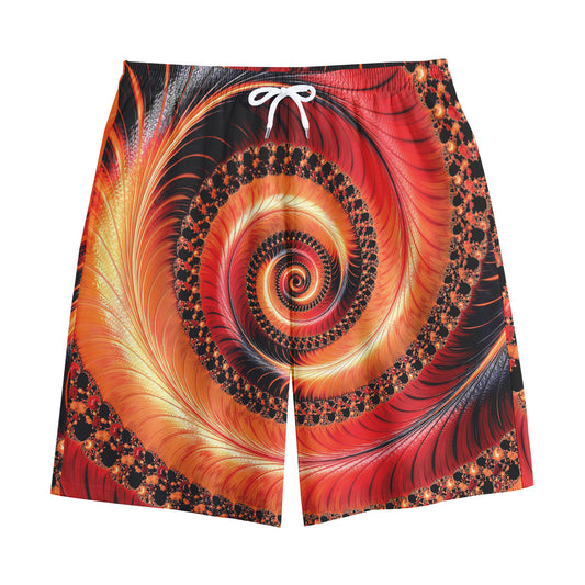 Orange Fractal Print Cotton Shorts