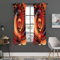 Orange Fractal Print Grommet Curtain Panels