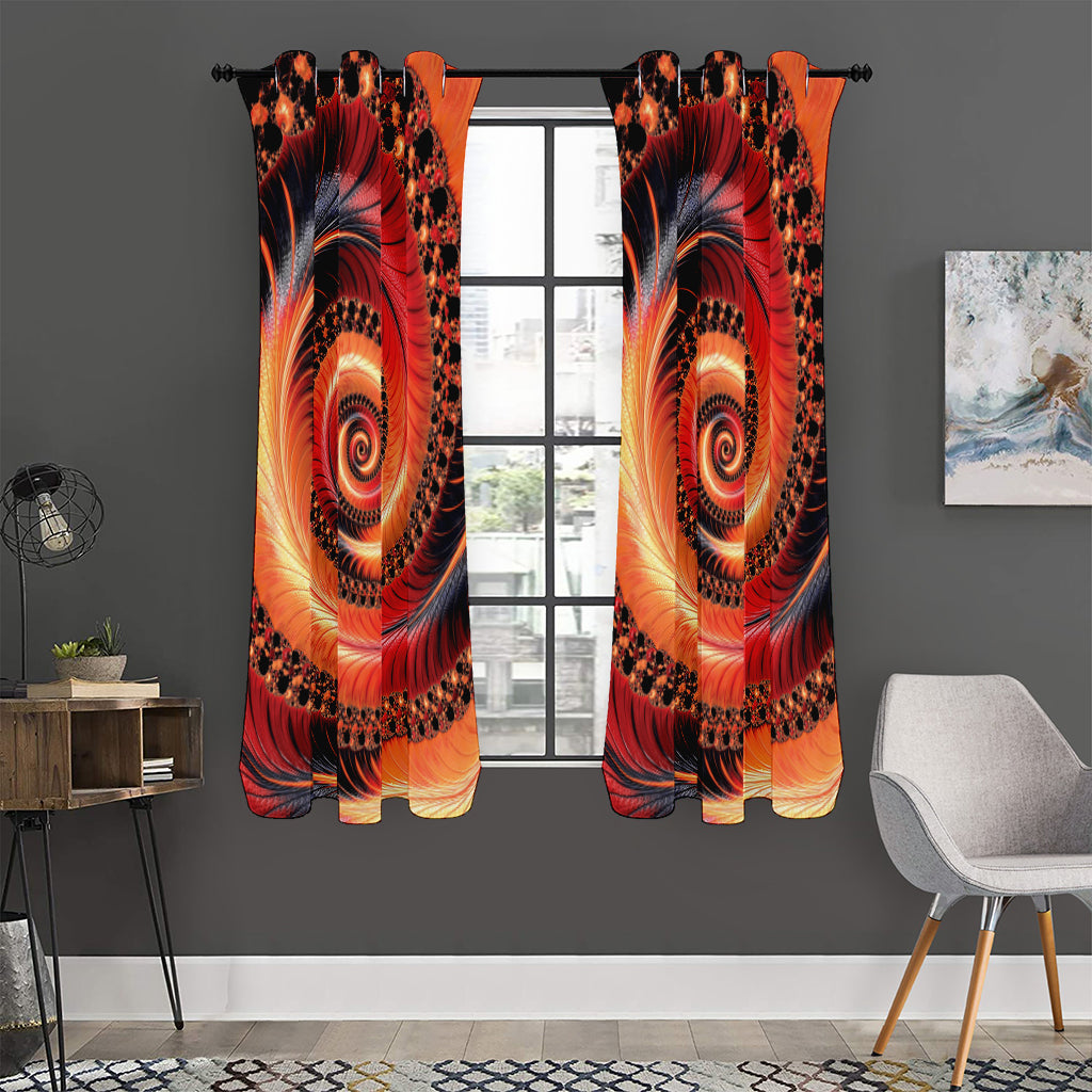 Orange Fractal Print Curtain