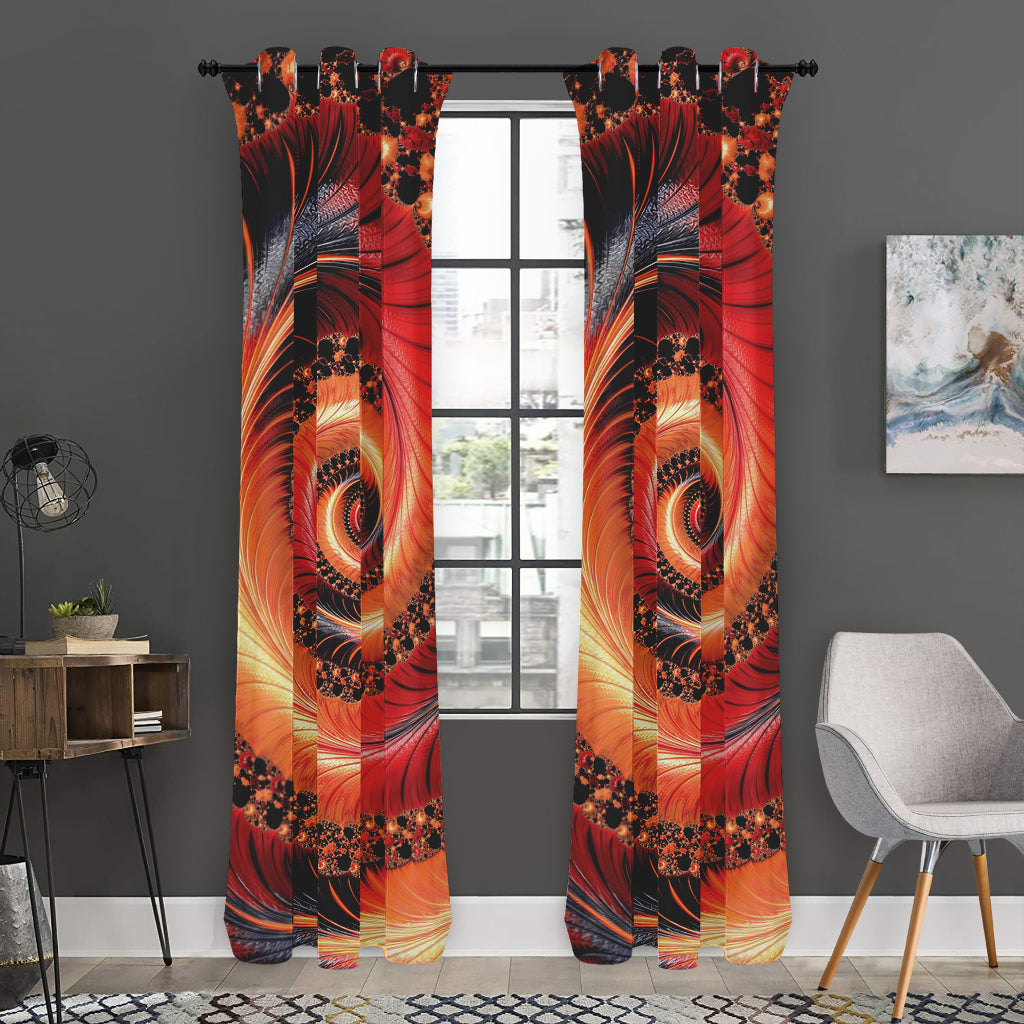 Orange Fractal Print Curtain