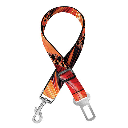 Orange Fractal Print Dog Seat Belt