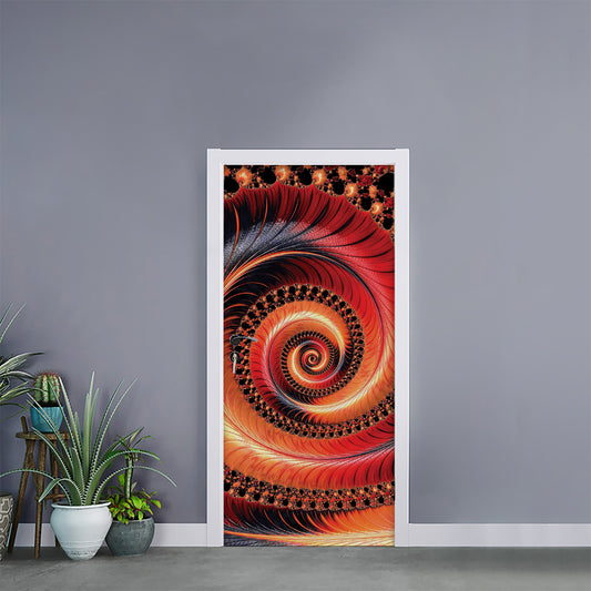 Orange Fractal Print Door Sticker