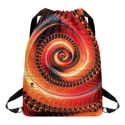 Orange Fractal Print Drawstring Backpack