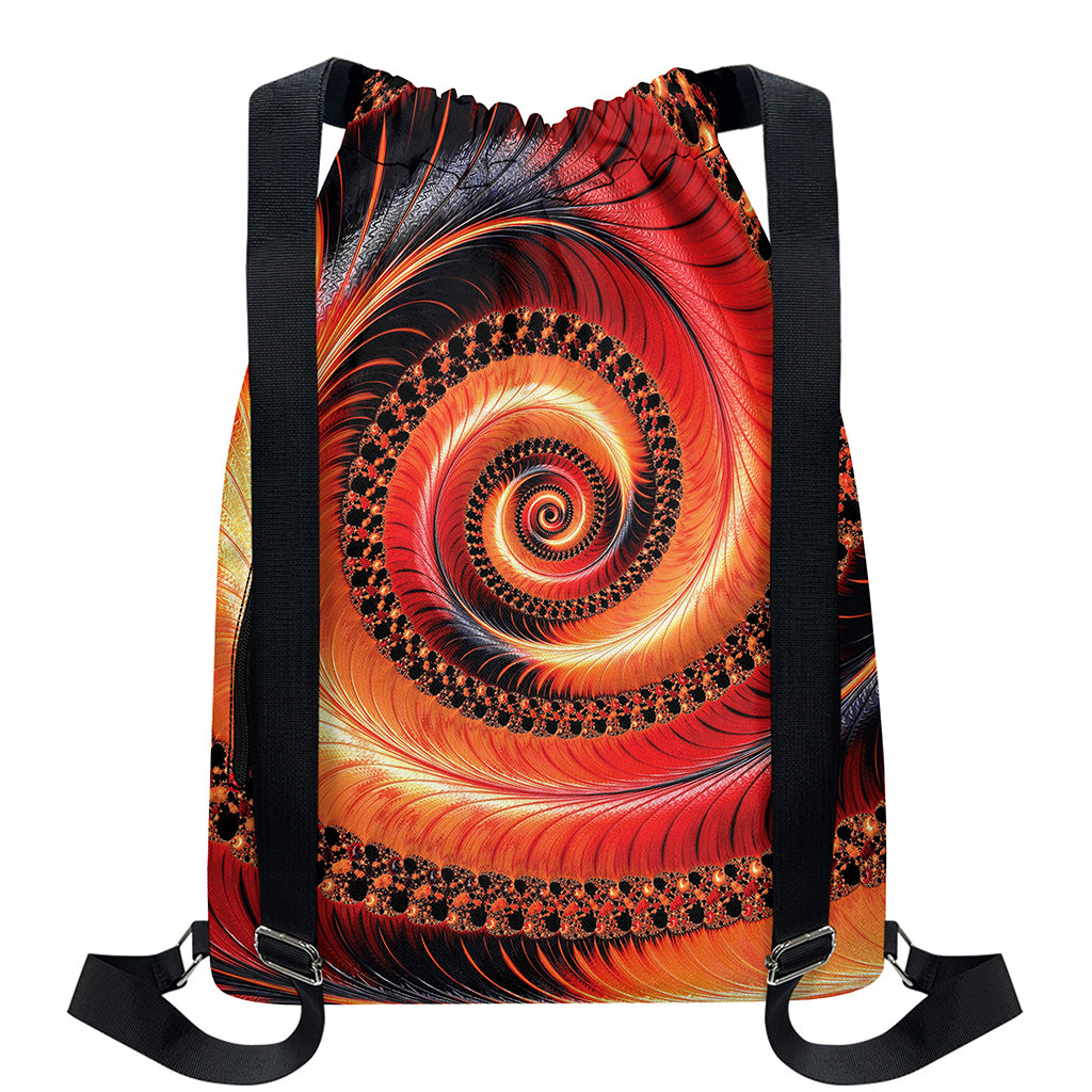 Orange Fractal Print Drawstring Backpack