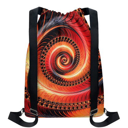 Orange Fractal Print Drawstring Backpack