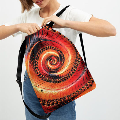 Orange Fractal Print Drawstring Backpack