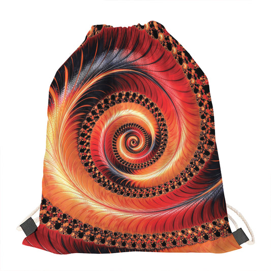 Orange Fractal Print Drawstring Bag