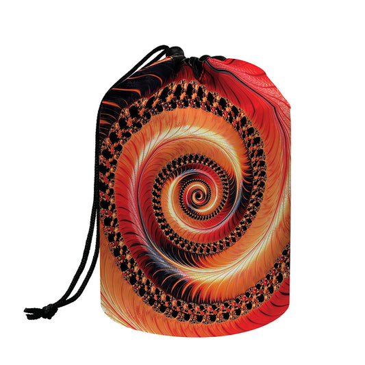 Orange Fractal Print Drawstring Makeup Bag
