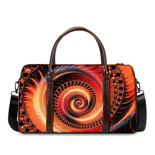 Orange Fractal Print Duffle Bag