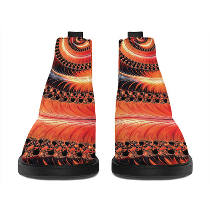 Orange Fractal Print Flat Ankle Boots