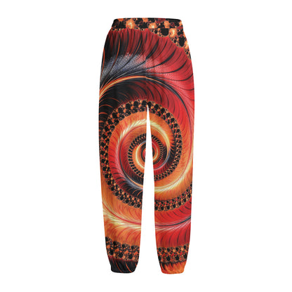 Orange Fractal Print Fleece Lined Knit Pants