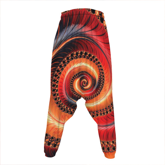 Orange Fractal Print Hammer Pants