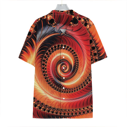 Orange Fractal Print Hawaiian Shirt