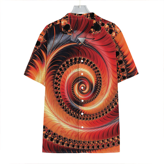 Orange Fractal Print Hawaiian Shirt