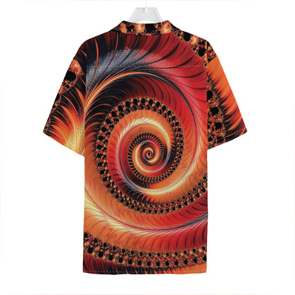 Orange Fractal Print Hawaiian Shirt