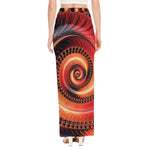 Orange Fractal Print High Slit Maxi Skirt