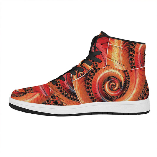 Orange Fractal Print High Top Leather Sneakers