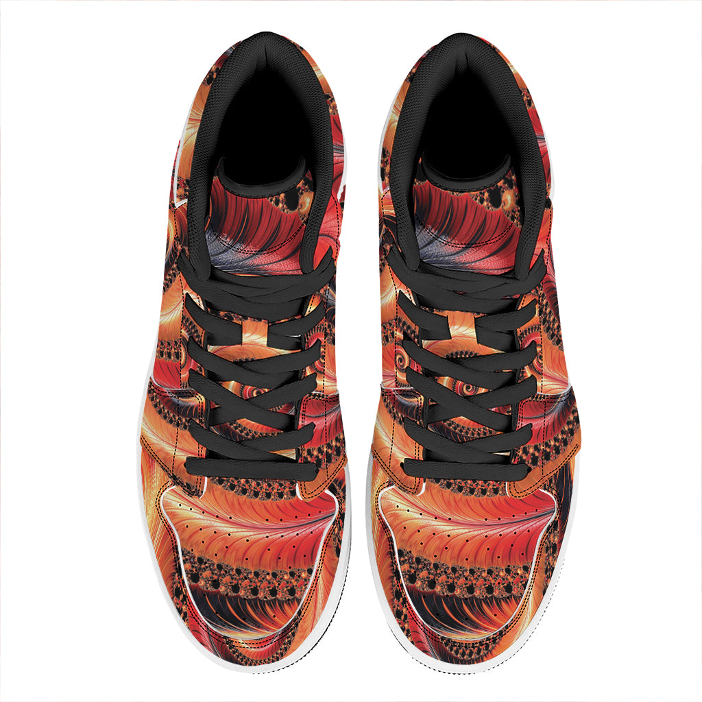 Orange Fractal Print High Top Leather Sneakers