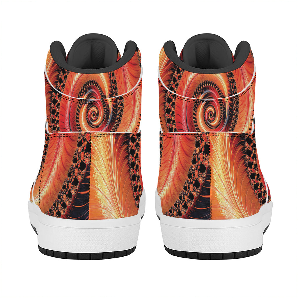 Orange Fractal Print High Top Leather Sneakers