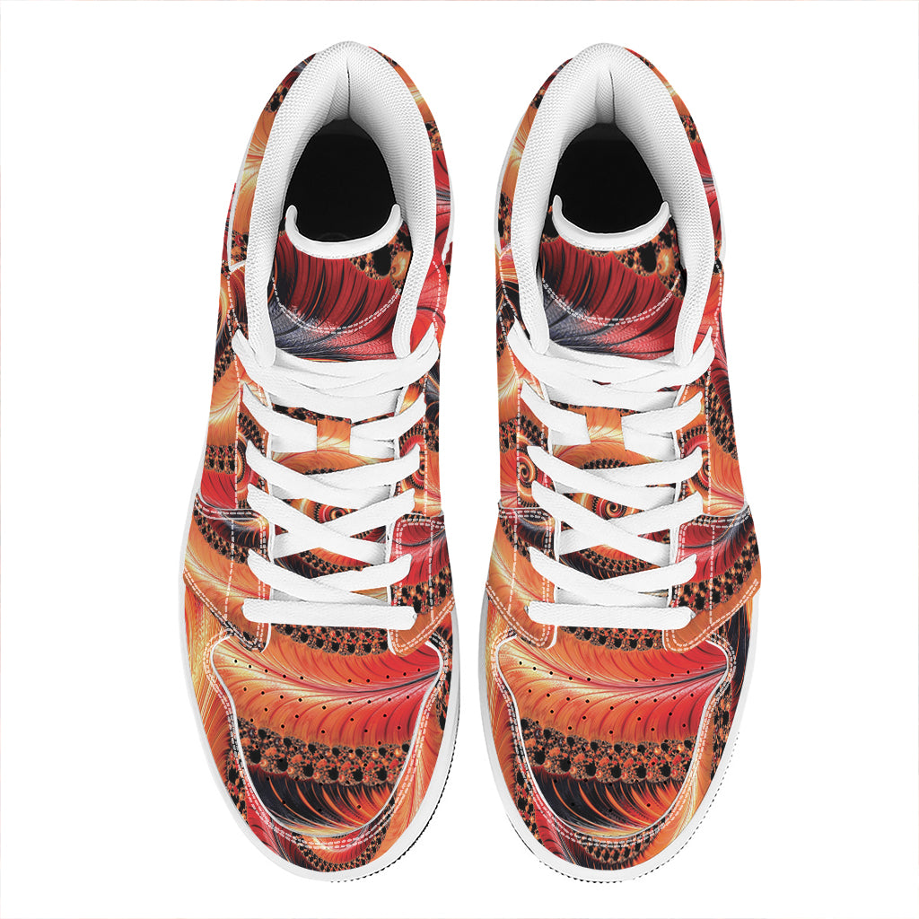 Orange Fractal Print High Top Leather Sneakers