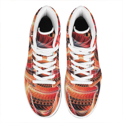 Orange Fractal Print High Top Leather Sneakers