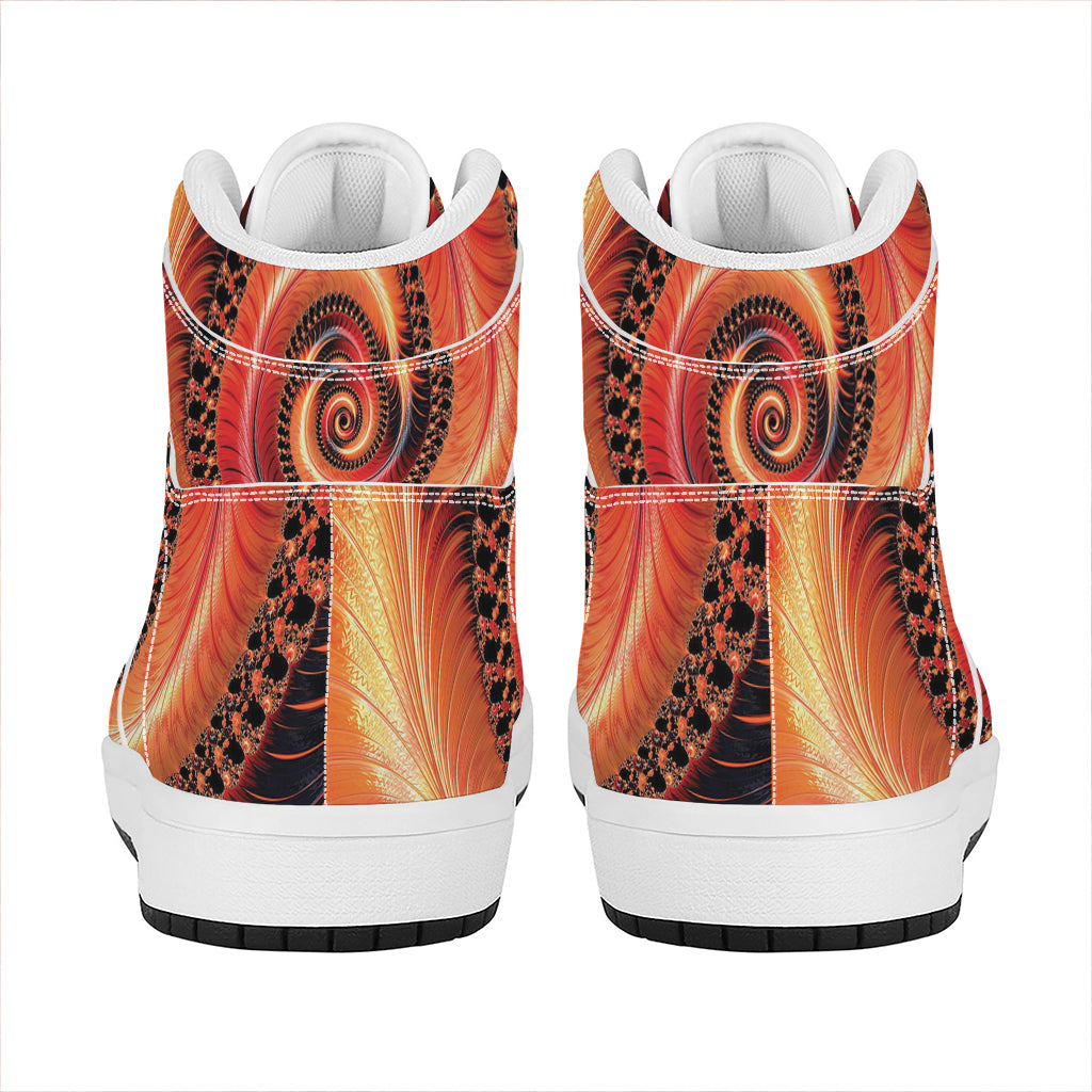 Orange Fractal Print High Top Leather Sneakers