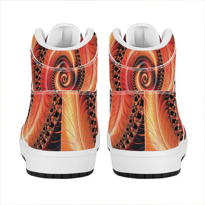 Orange Fractal Print High Top Leather Sneakers