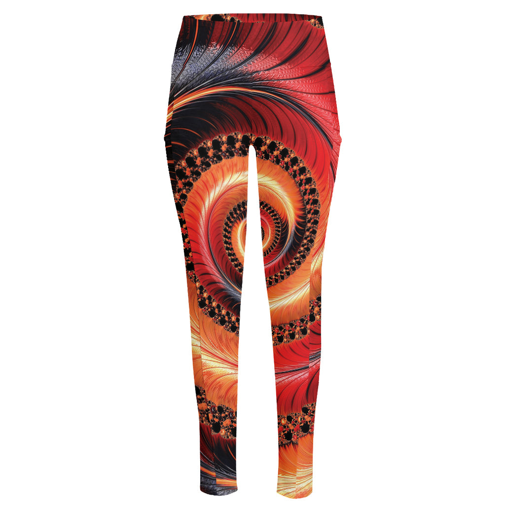 Orange Fractal Print High-Waisted Pocket Leggings
