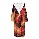 Orange Fractal Print Hooded Bathrobe