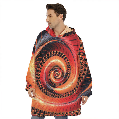Orange Fractal Print Hoodie Blanket