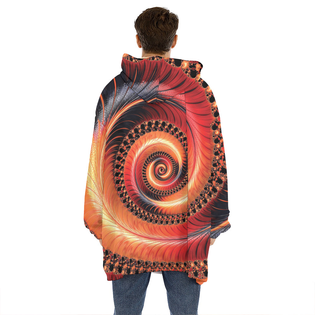 Orange Fractal Print Hoodie Blanket
