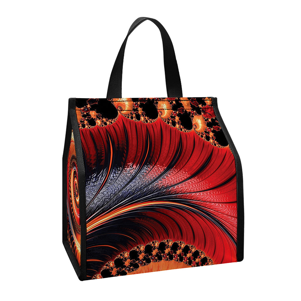 Orange Fractal Print Insulated Lunch Tote