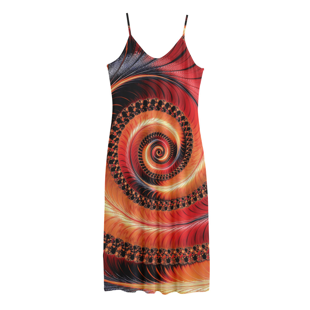 Orange Fractal Print Jersey Midi Cami Dress