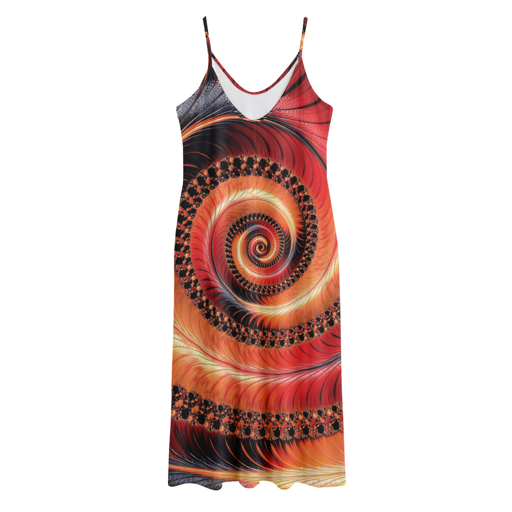Orange Fractal Print Jersey Midi Cami Dress