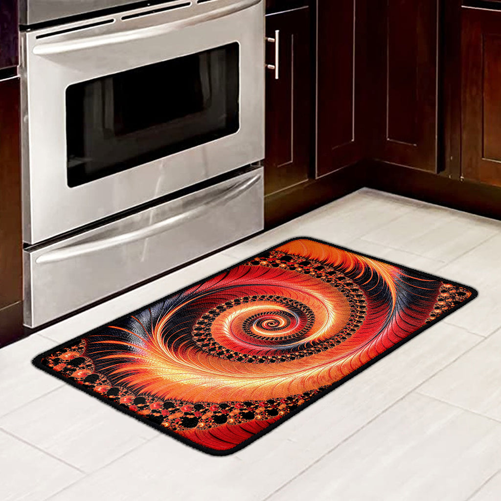 Orange Fractal Print Kitchen Mat