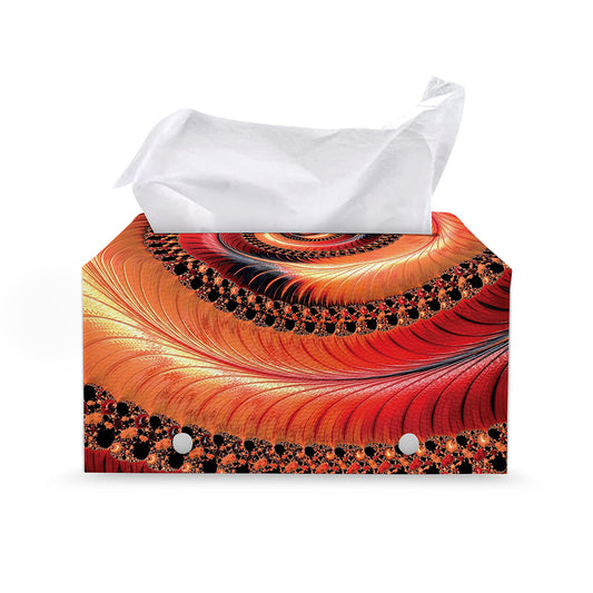 Orange Fractal Print Leather Tissue Box Cover