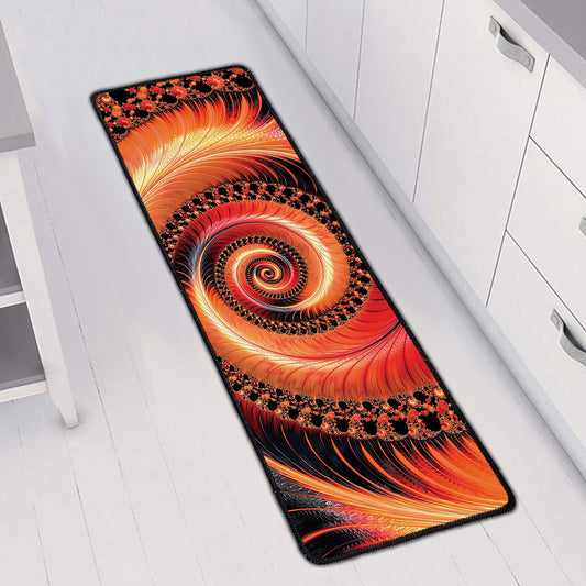 Orange Fractal Print Long Kitchen Mat