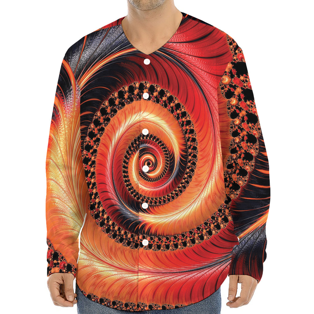 Orange Fractal Print Long Sleeve Baseball Jersey